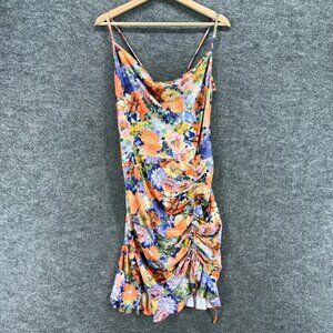 SheIn Dress Women XL Blue Floral Sheath Midi Sleeveless Round Neck Casual